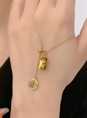 设计感招财小金条抽拉锁骨链2023年新款潮气质百搭高级感项链颈链