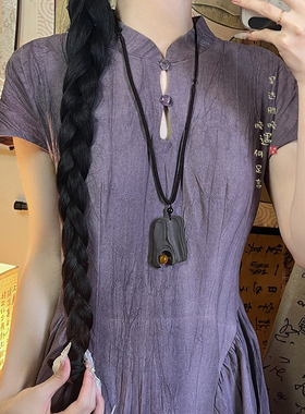 复古民族风长款黑绳吊坠毛衣链女新中式个性文艺项链国风气质配饰