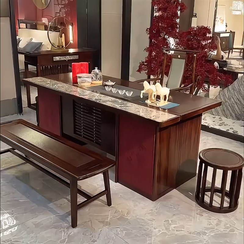 新中式乌金木茶桌椅组合客厅办公室功夫泡茶台茶室轻奢实木泡茶桌