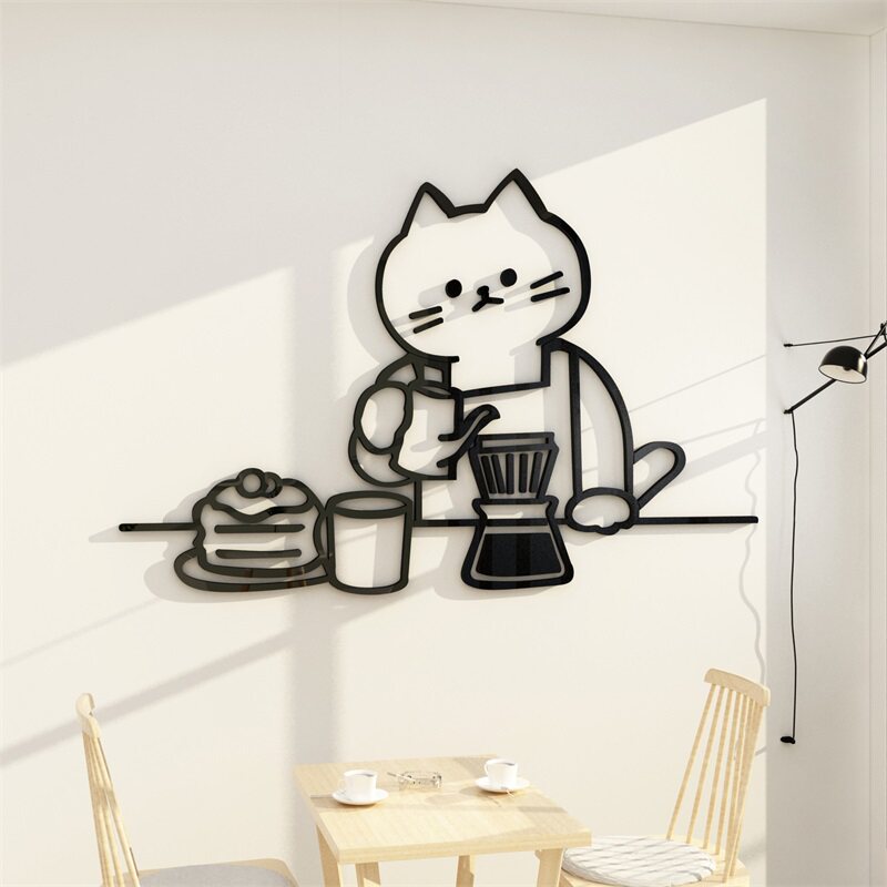 奶茶店墙壁装饰甜品蛋糕铺面猫咖啡网红打卡布置背景吧台餐厅贴纸