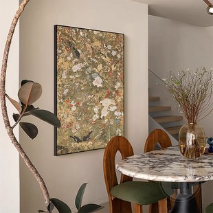 四季花鸟法式中古风客厅装饰画挂画大白墙装饰宋代美学柜子上的画