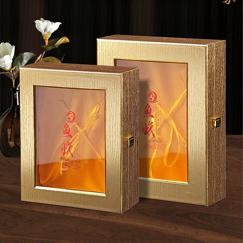 鱼胶展示盒克0克长方开窗花胶金色木纹礼品盒新款高档,包装,礼品盒,淘宝优惠券,粉丝福利购,淘宝优惠卷