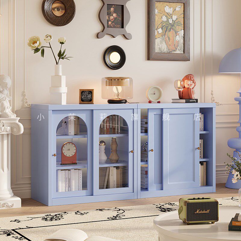 储制推拉门书柜矮柜组合落地置物柜带柜防尘书架展示门客厅钢物柜