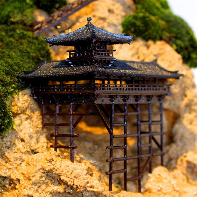 钰书房吸水石假山盆景小屋摆件山缸微景观造景件鱼水假山摆枯古楼