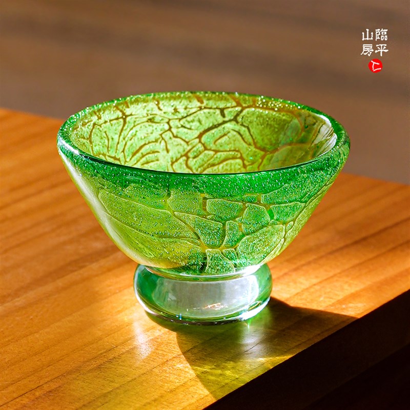 日式古法手作琉璃盏淄博创意茶盏加厚耐热彩色气泡琉璃茶杯主人杯