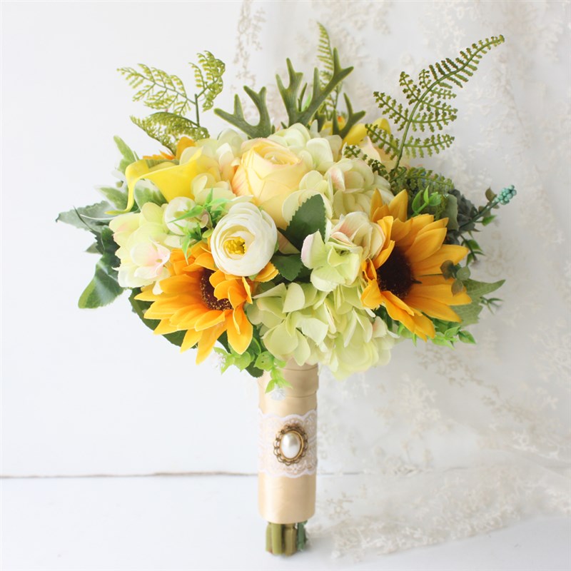 WEOVE仿真花向日葵新娘手捧花森系马蹄莲太阳花结婚摄影婚礼