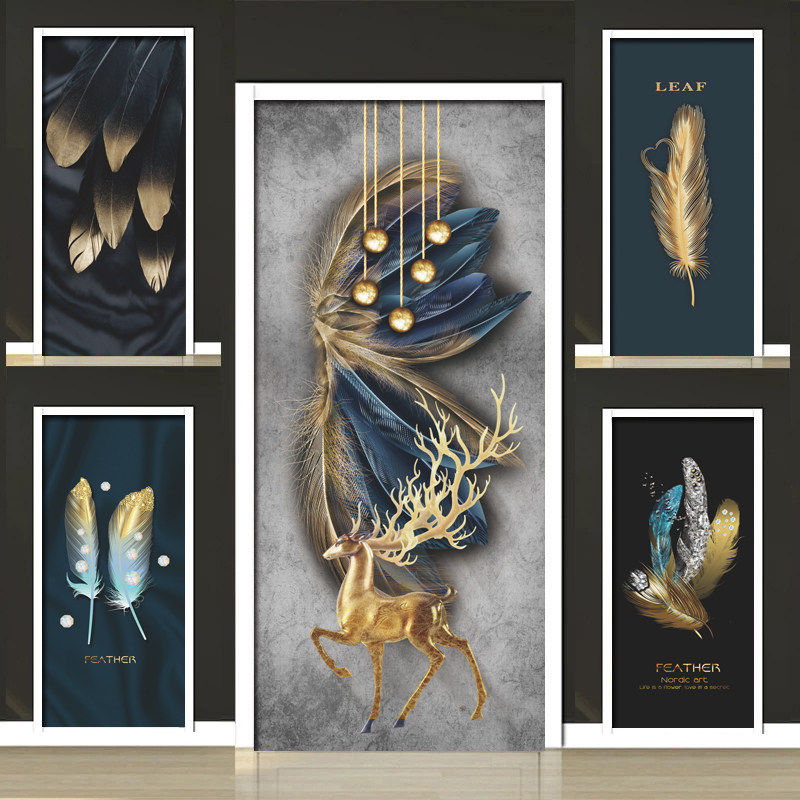 简约现羽毛门贴纸整张自粘房间入户门衣柜移门厕所玻璃防水贴画