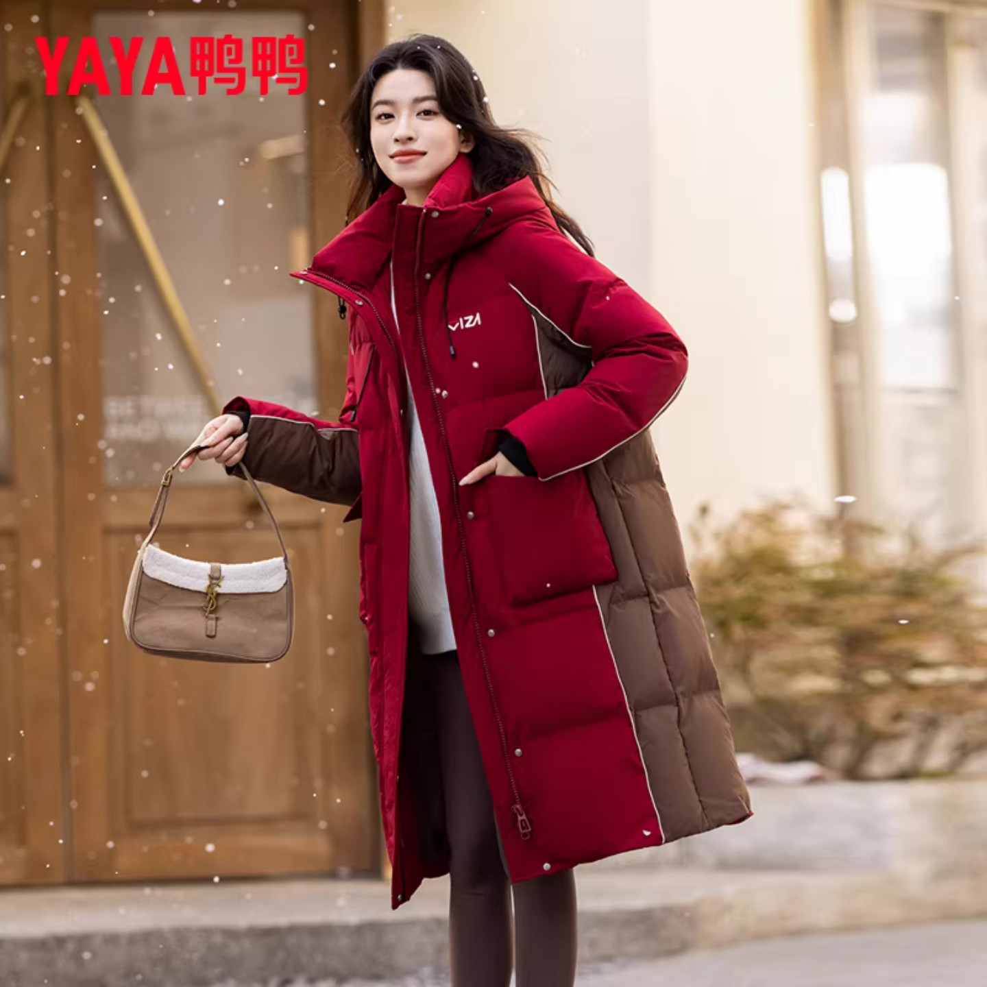 鸭鸭羽绒服女士2025冬季新品中长款撞色连帽时尚加厚保暖鸭绒外套,女装/女士精品,羽绒服,淘宝优惠券,粉丝福利购,淘宝优惠卷