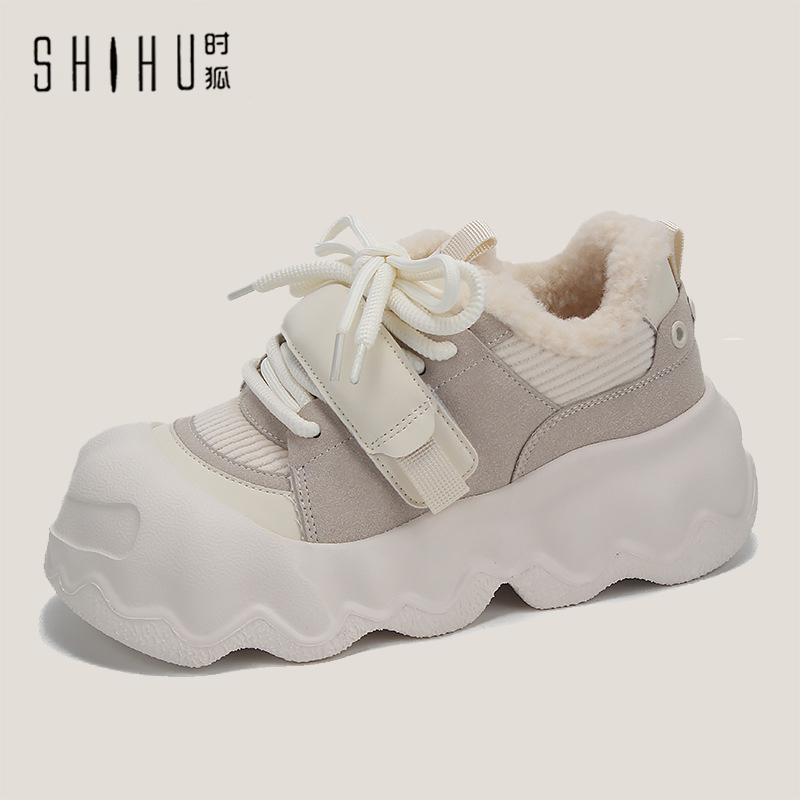 时狐休闲丑萌大头面包鞋女松糕鞋百搭运动鞋女鞋子2025秋季新款