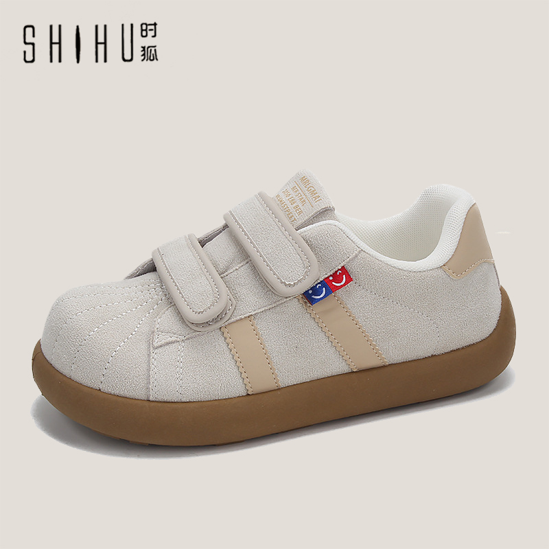 时狐粉色魔术贴休闲板鞋德训鞋平底休闲鞋阿甘小白鞋2025秋冬新款