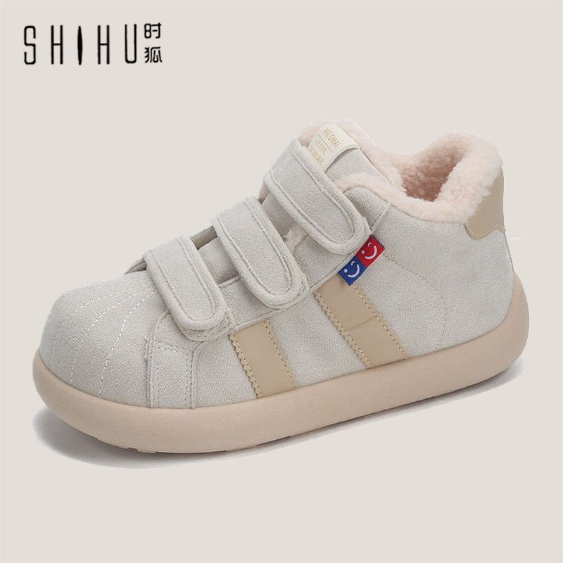 时狐美式加绒卡皮巴拉大头休闲板鞋2025年德训鞋磨砂魔术贴鞋