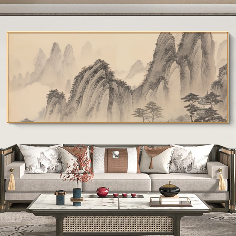 有山无水客厅装饰画入户进门沙发背景墙挂画办公室大尺寸风景壁画