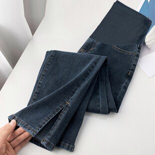 孕妇裤子秋季打底直筒长裤孕早期春秋新款外穿大码开叉牛仔裤秋装