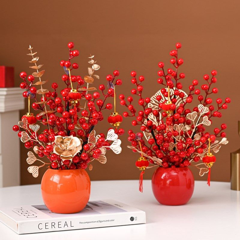 新春过年喜庆发财果仿真花束室内客厅摆放花卉装饰品插花花艺摆设,家居饰品,仿真花/假花,淘宝优惠券,粉丝福利购,淘宝优惠卷