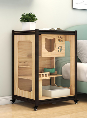 猫内墅实木豪华猫笼不舍猫屋室别家用玻璃小户型猫占地可移动猫柜