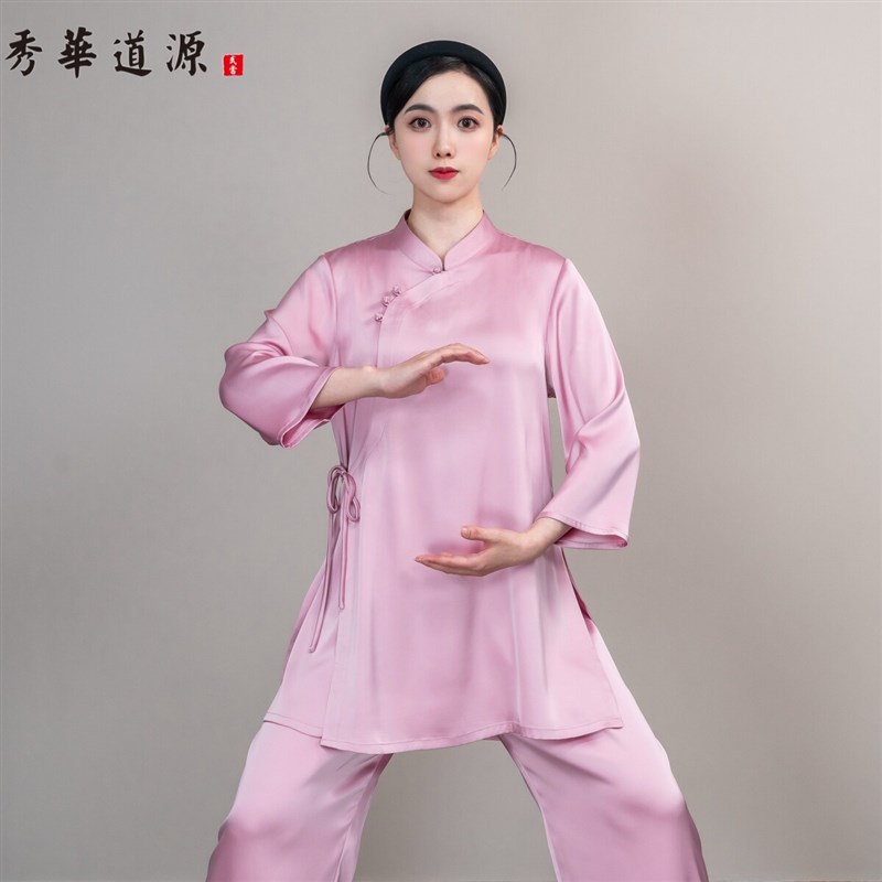 女鎏光逸缎醋酸春夏款斜襟7分袖太极服武术练功表演服
