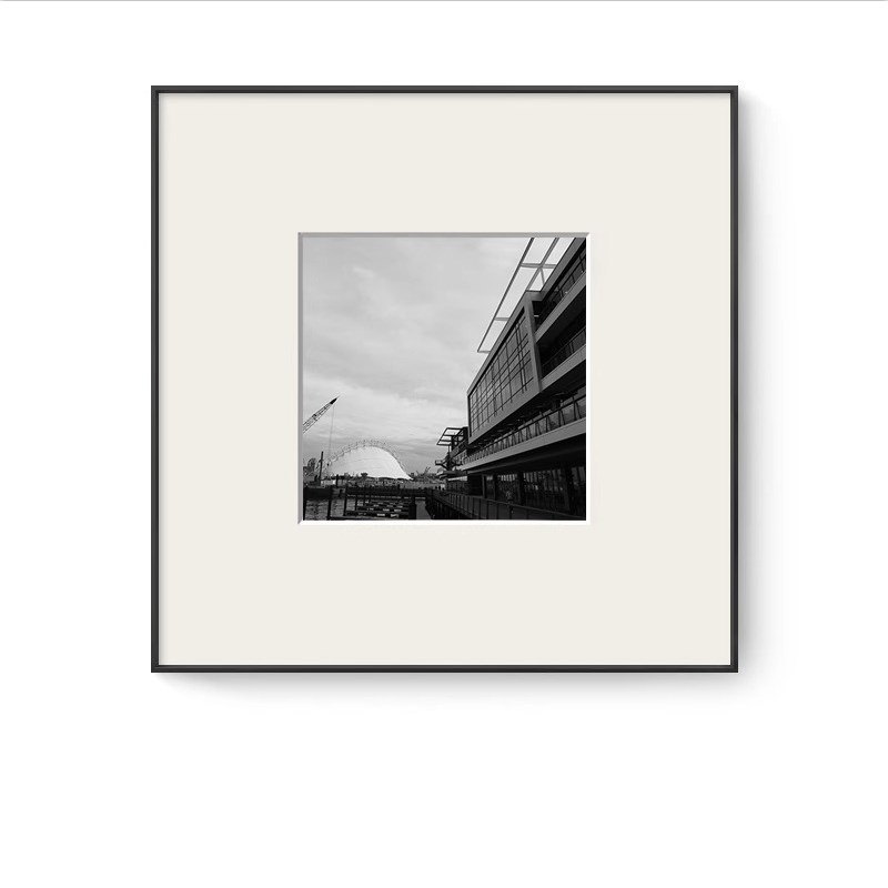 黑白风景摄影照片组合装饰画小众艺术高级感餐厅挂画怀旧复古壁画图片