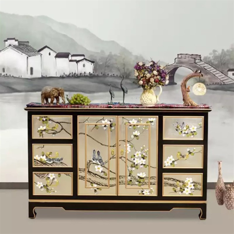 新中式玄关柜简约现代餐边柜门厅柜客厅实木禅意样板房装饰柜定制