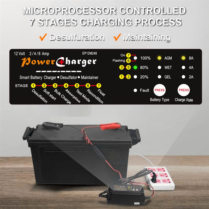 多用途3合1全自动智能7段式汽车摩托车电瓶智能充电器12V2A4A8A