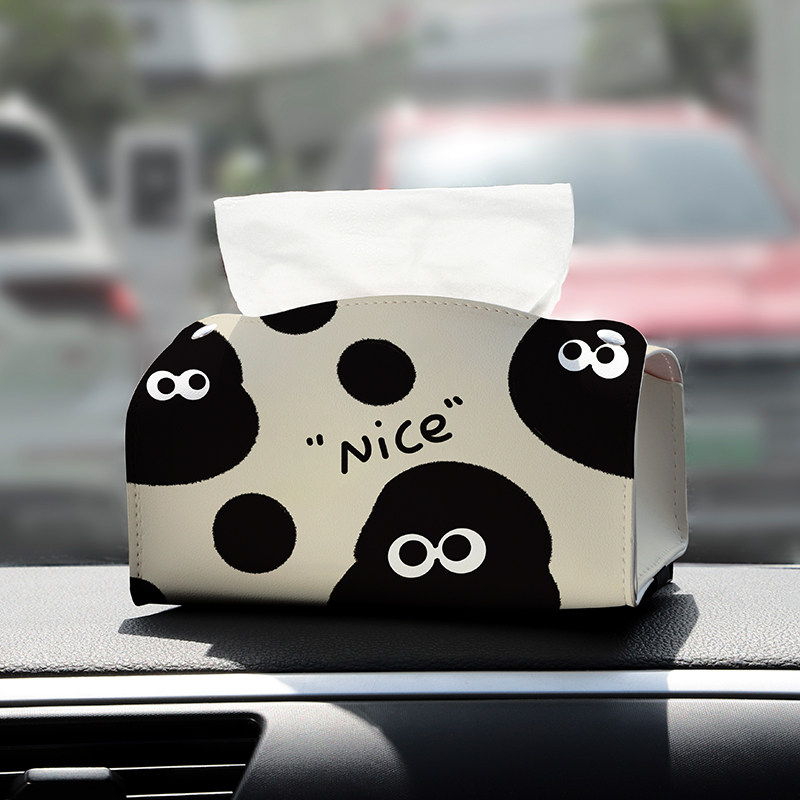 可爱煤球卫生纸盒扶手箱纸巾盒车载挂式汽车收纳遮阳板椅背抽取式