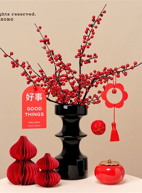 节节高!高业红色福桶装饰 新中式乔迁礼物花束摆件 婚房开布级置