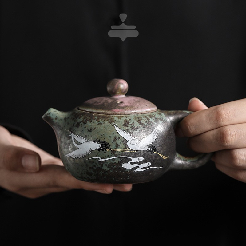 茶变焕彩瑞鹤呈泡壶手工复古陶瓷功夫茶壶小壶单壶普洱祥窑器