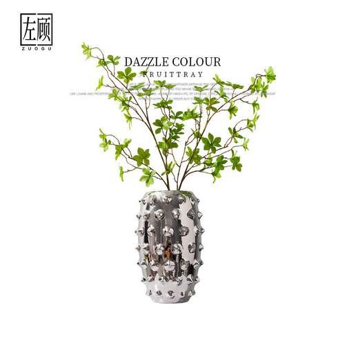 北欧轻奢电镀陶瓷花瓶现代简约创意欧式插花客厅餐桌软装饰品摆件