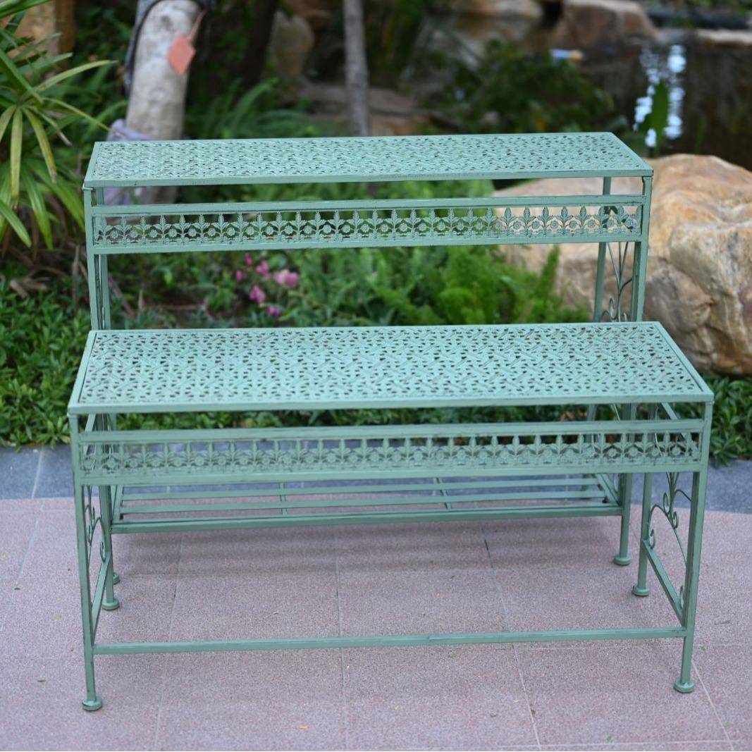 现代简约长条双层方形花架铁艺户外花园别墅植物花盆架庭院置物架