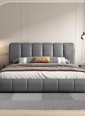 意式轻奢真皮床1.8米主卧双人床现代简约1.5米软包皮床可储物婚床