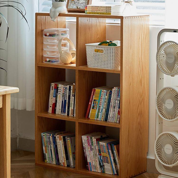 实木北欧落地矮书架红橡木展示置物架客厅隔断日式书房玩具收纳柜