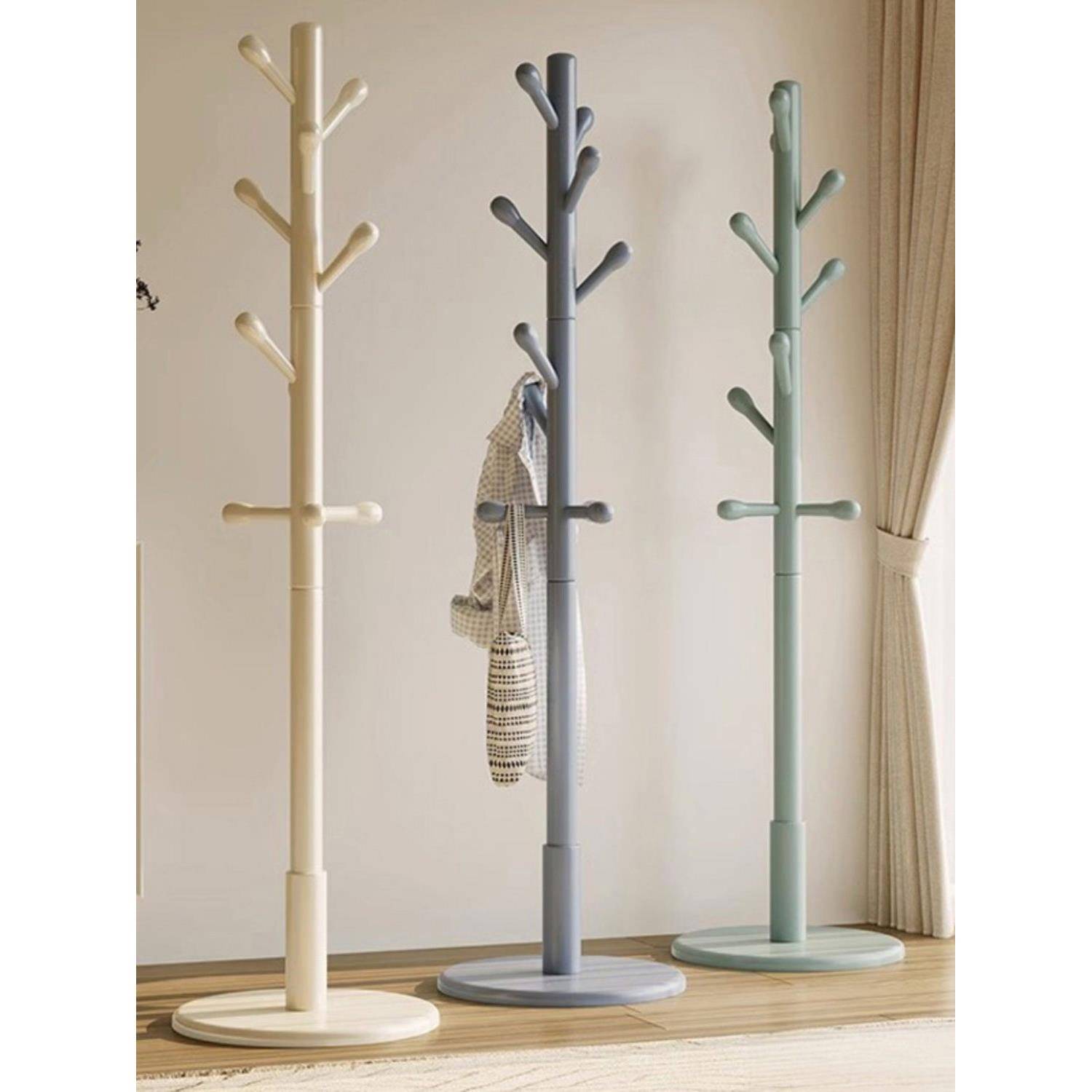 衣架落地实木衣帽架卧室家用网红奶油风简易立式挂衣架客厅挂包架