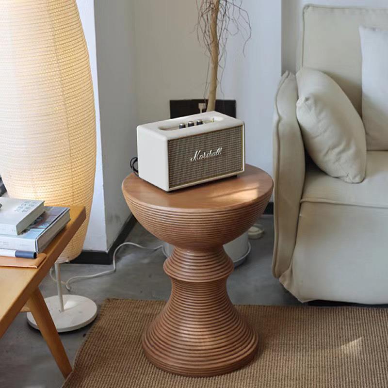 仿木纹边几现代简约原木色圆形茶几复古沙发北欧设计艺术客厅圆桌