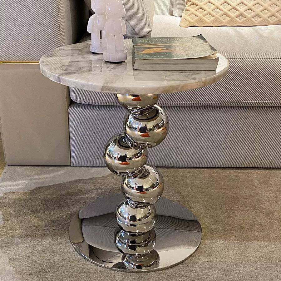 意式天然大理石极简高级感圆形茶几沙发边几设计师款轻奢客厅角几,居家布艺,入户地垫,淘宝优惠券,粉丝福利购,淘宝优惠卷