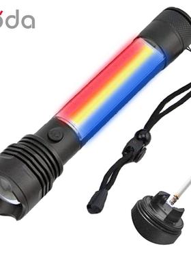 多功能带XHP50红蓝警示户外野营指南针生火电弧手电筒