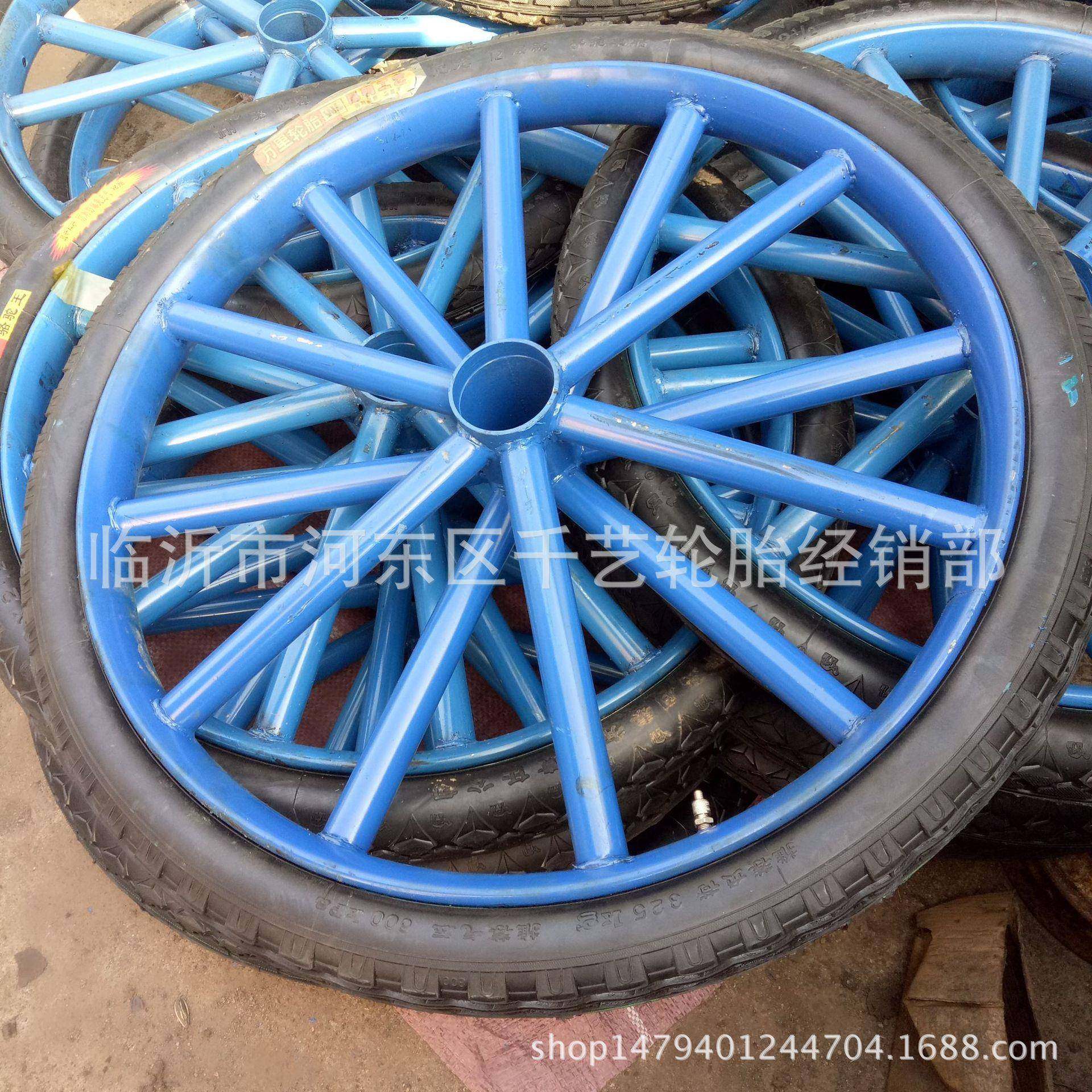 26寸12根圆管充气型橡胶材质马车轮力车轮实心轮子灰斗车轮