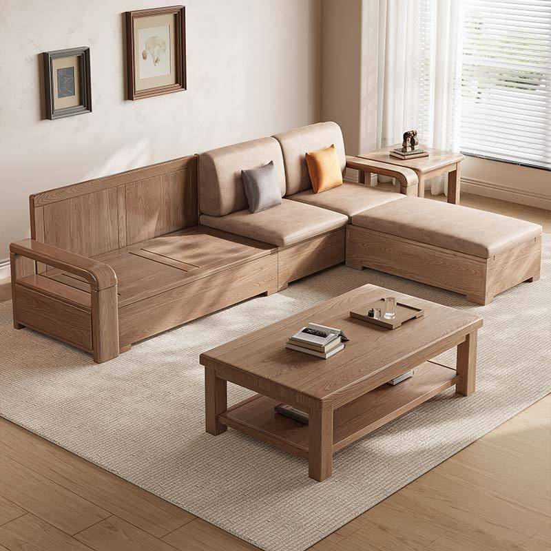 白蜡木色实木沙发组合北欧风客厅家用冬夏两用小户型储物
