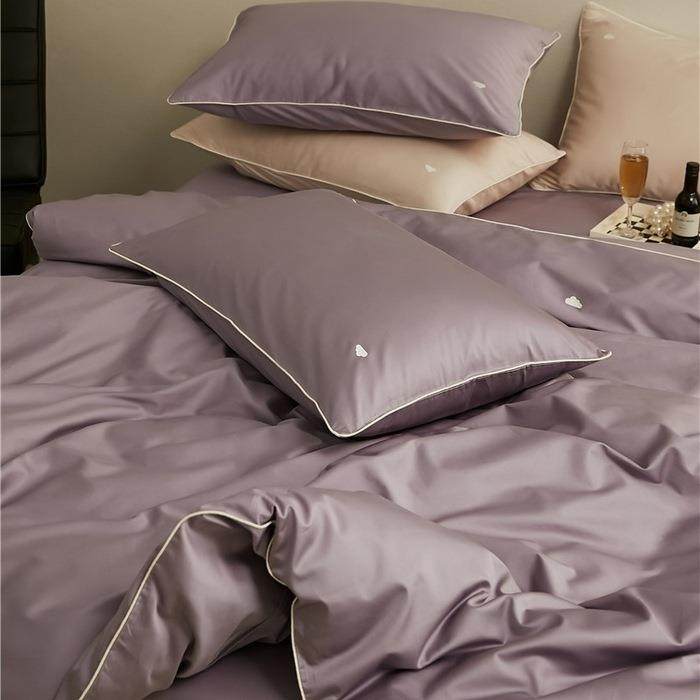 100支轻奢高级感纯色长绒棉四件套全棉纯棉紫色云朵刺绣床上套件,居家布艺,入户地垫,淘宝优惠券,粉丝福利购,淘宝优惠卷