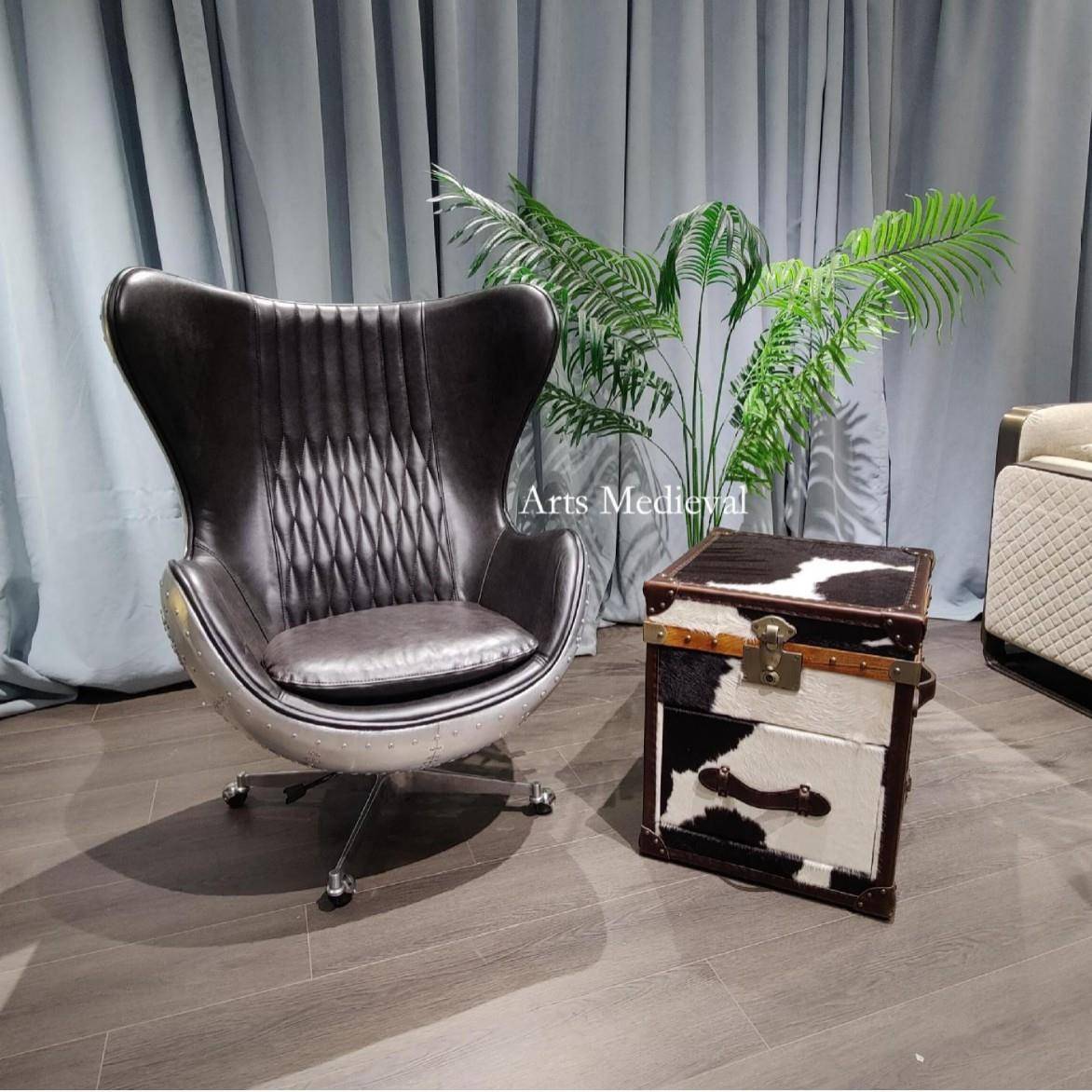 美式loft真皮鸡蛋椅铝皮太空电脑椅设计师蛋壳椅单人复古工业沙发