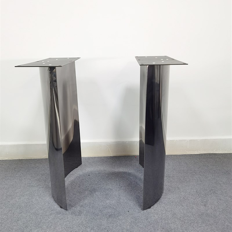 镜面月牙台岩板大理石餐台脚轻奢大台面桌腿支撑架玉石桌脚