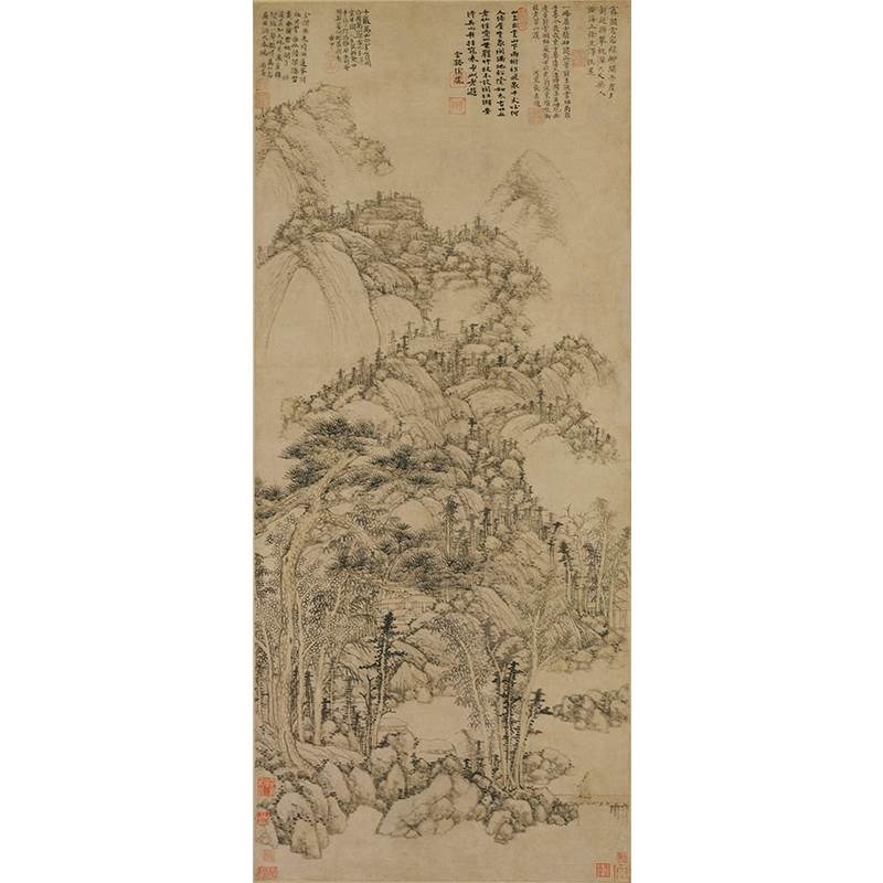 1:1元黄公望丹崖玉树图山水画国画艺术微喷古代名画复制品装饰画图片