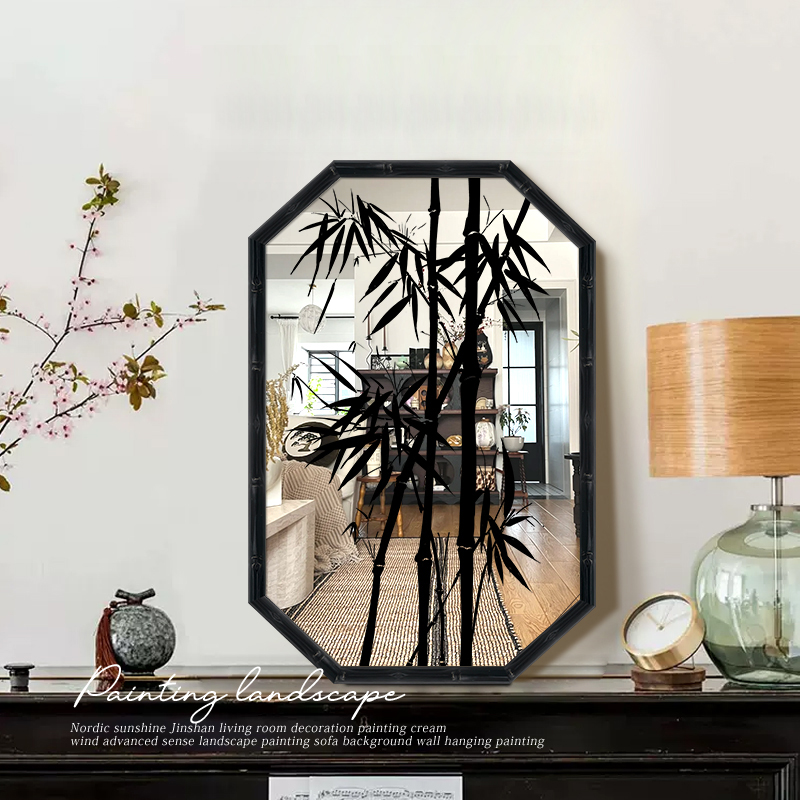 墨竹复古卧室镜子装饰画客厅节节高创意艺术镜面挂画小众桌面摆画