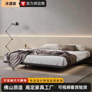 极简无床头悬浮床2022年卧室主卧婚床现代轻奢带感应灯实木双人床