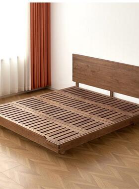 北美黑胡桃木全实木悬浮床现代简约樱桃木原木小户型卧室双人大床