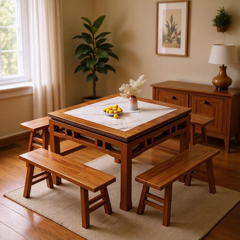 传统实木八仙桌正方形农村老式中式家用餐桌打牌四方桌子原木商用