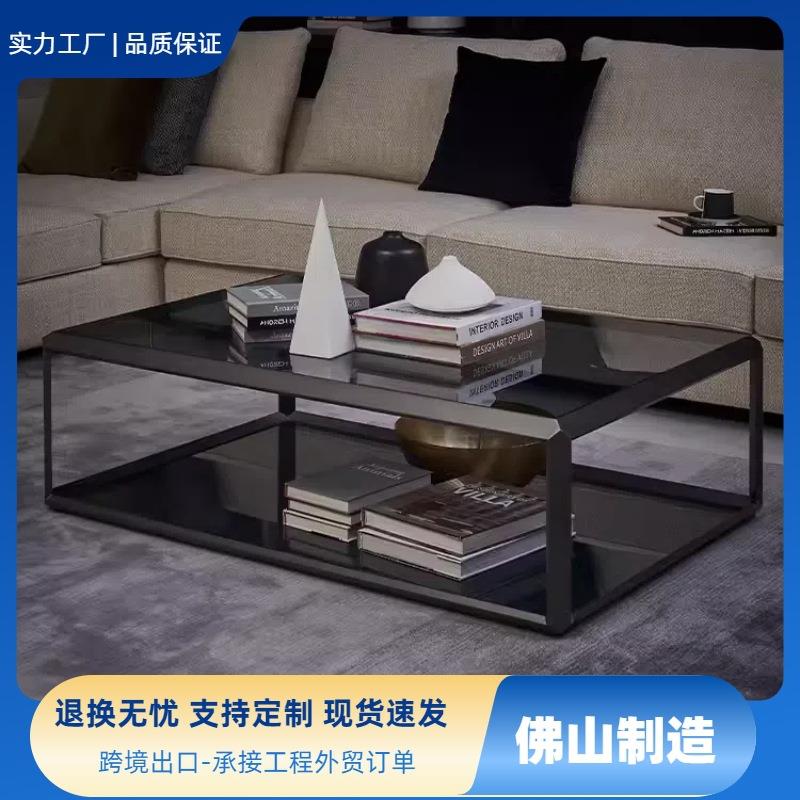 现代简约办公茶几创意黑色钢化玻璃茶几高端商务办公室茶几组合