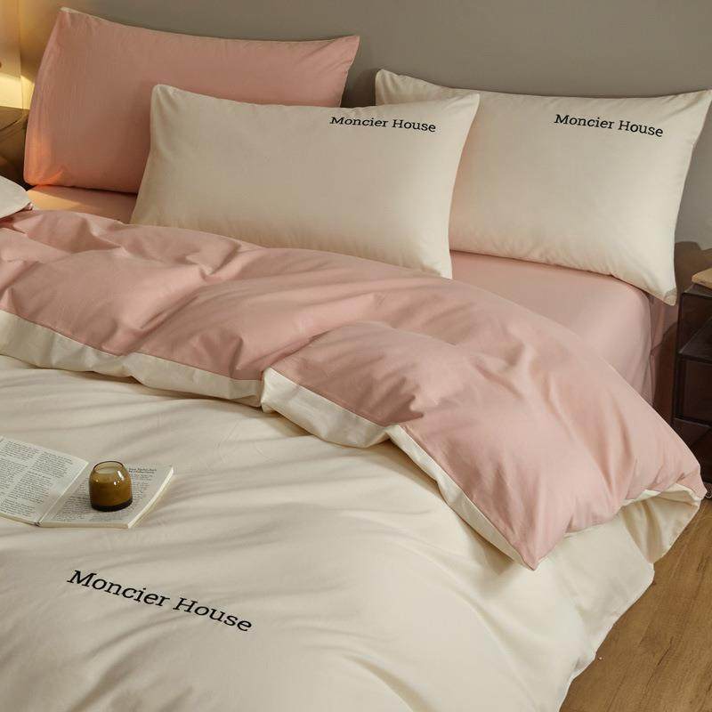 轻奢纯色双拼100s支纯棉磨毛四件套高端加厚全棉刺绣被套床单床笠