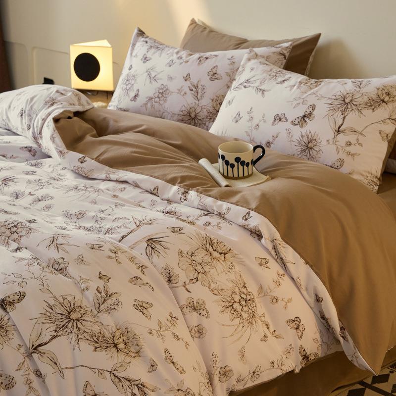 A类全棉磨毛四件套100纯棉加厚保暖印花轻奢复古被套床单床笠款