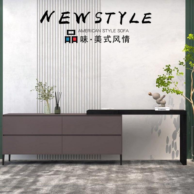 灰色烤漆梳妆台化妆桌简约现代卧室电视柜书桌组合一体柜整装