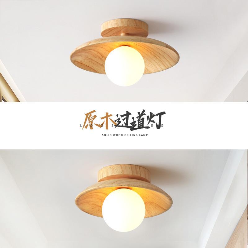 原木风小吸顶灯北欧玄关过道走廊阳台灯具日式魔豆泡泡灯衣帽间灯