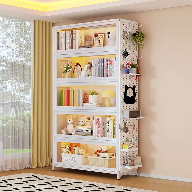 家用带玻璃门书柜防尘书架铁皮柜玻璃展示柜落地柜子收纳柜储物柜